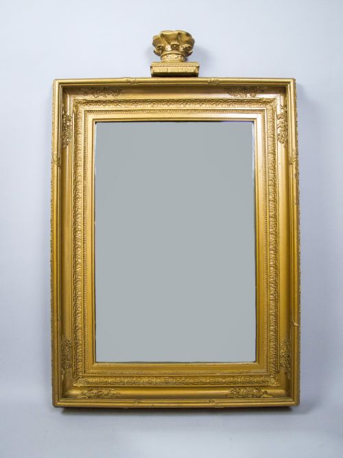 19th Century Royal Portrait Gilt Gesso Crown Frame with Later Bevelled Mirror Plate.