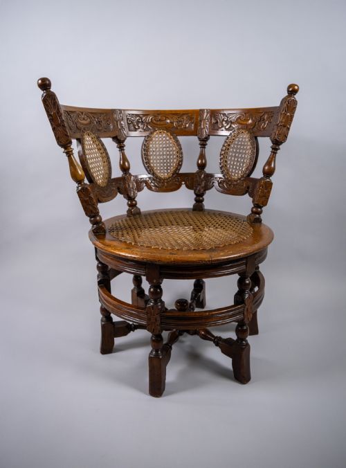 fig 2. 19th Century Dutch Colonial Carved Oak Burgomeister Chair 