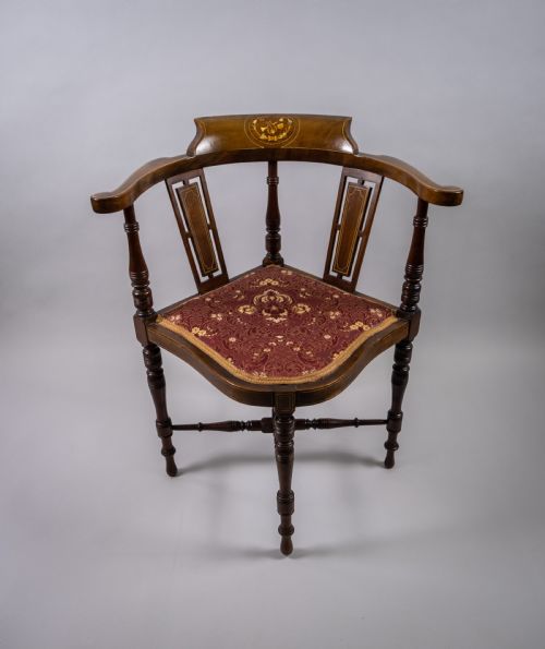 fig 1. Edwardian Mahogany Inlaid Corner Chair With Musical Instrument Motif