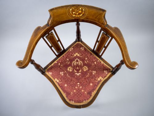 fig 2. Edwardian Mahogany Inlaid Corner Chair With Musical Instrument Motif