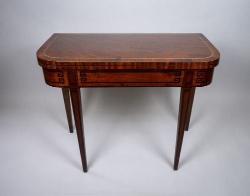 George III Mahogany & Ebony Demi-lune Folding Card Table, C.1790