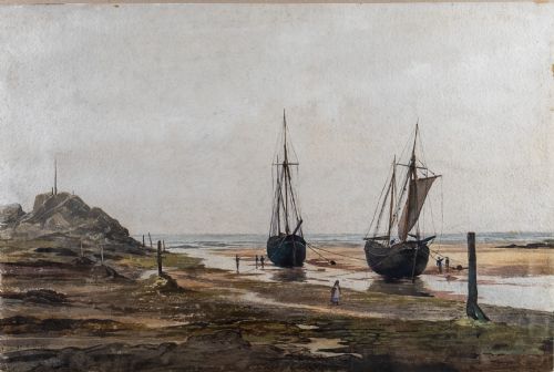 S Conway Lloyd Jones (1846-97) - Large Watercolour Estuary Scene, Dated 1886.