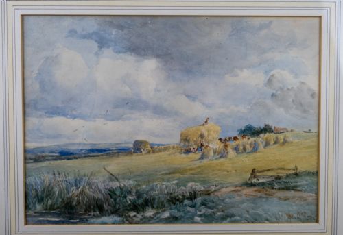 fig 2. David Bates (1840-1921) - Figures In A Hayfield With Storm Gathering. Watercolour.