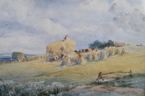 fig 3. David Bates (1840-1921) - Figures In A Hayfield With Storm Gathering. Watercolour.