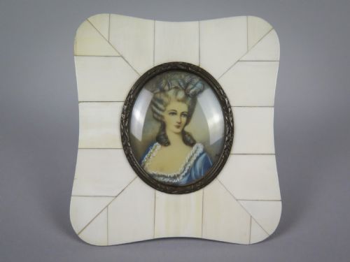 19th Century Signed Miniature Portrait of a Lady in Faux Ivory Frame