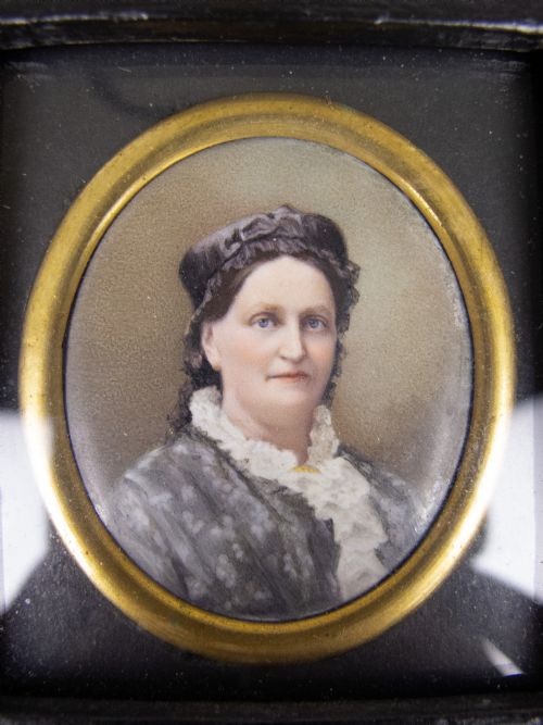 19th Century Finely Painted Porcelain Miniature of a Lady in Ebonised Frame
