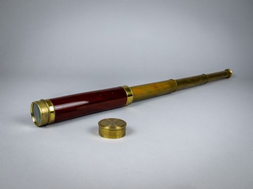 19th Century Three Draw Brass & Mahogany Telescope by W. Harris & Son, London
