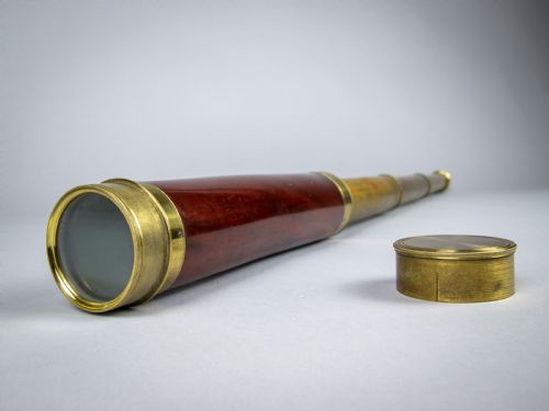 fig 1. 19th Century Three Draw Brass & Mahogany Telescope by W. Harris & Son, London