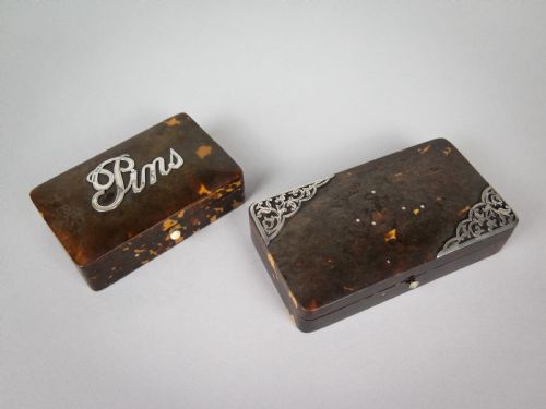 Tortoiseshell & Silver Pin Boxes by Cornelius Desormeaux, 1894 & 95. Retailed by Rowell, Oxford.