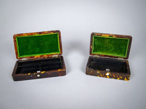 fig 1. Tortoiseshell & Silver Pin Boxes by Cornelius Desormeaux, 1894 & 95. Retailed by Rowell, Oxford.