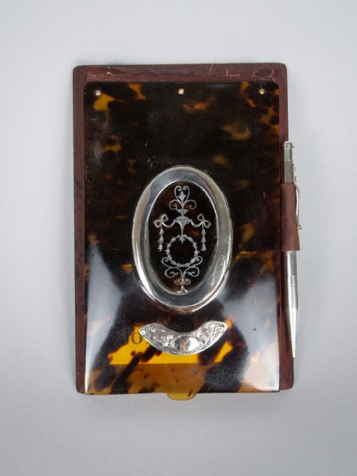 fig 1. Sterling Silver & Tortoiseshell Notebook Holder With Pen, 1922. Asprey, London Retail.