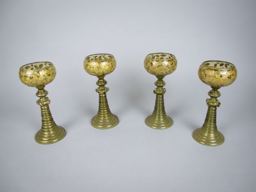 fig 1. Four Bohemian Moser Green & Gilt Roemer Wine Glasses, c.1900