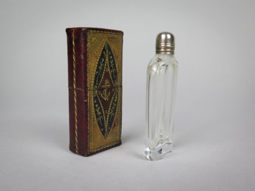 fig 1. 19th Century Scent Bottle In Original Tooled Leather & Gilt Case