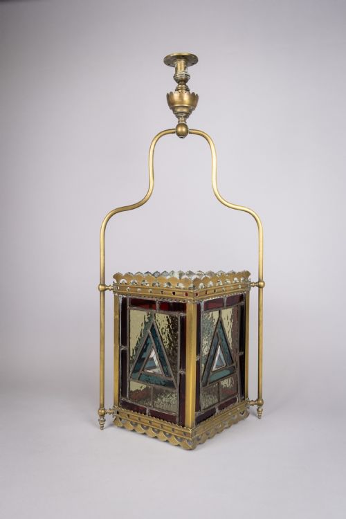 fig 1. Victorian Brass & Stained Glass Hall Lantern, c.1890