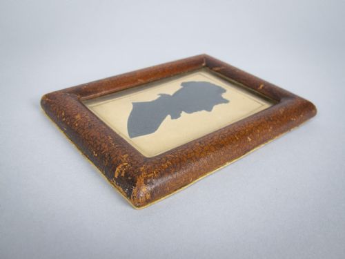fig 1. 19th Century Hand Painted Silhouette Of A Woman In Leather Frame