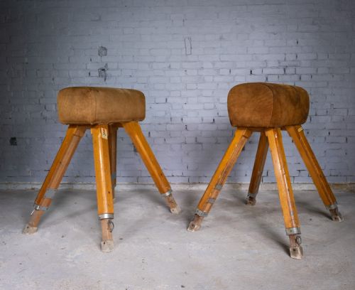 Near Pair of Suede Niels Larsen & Son Pommel Horses, C.1920 & 40.