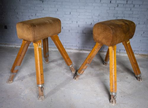 fig 1. Near Pair Of Suede Niels Larsen & Son Pommel Horses, c.1920 & 40.