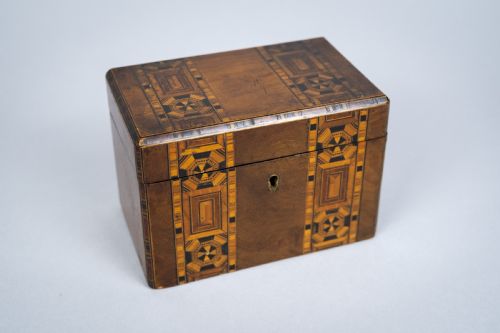 19th Century Walnut Marquetry Twin Compartment Tea Caddy