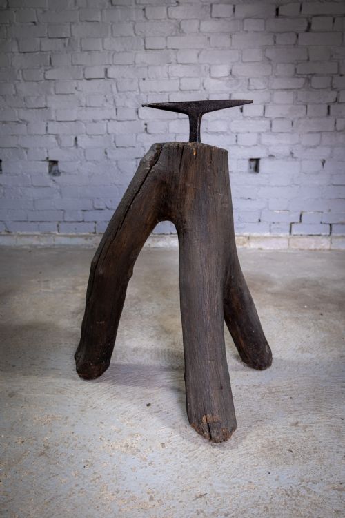 19th Century Sculptural Blacksmith's Anvil on Tripod Tree Stump Base.