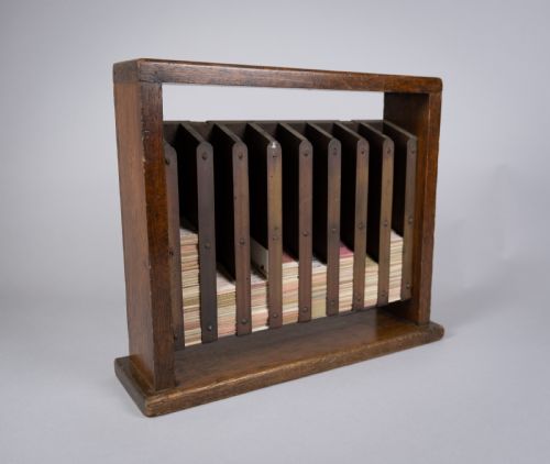 fig 1. Vintage Oak Railway Train Ticket Cabinet With Original Train Tickets.