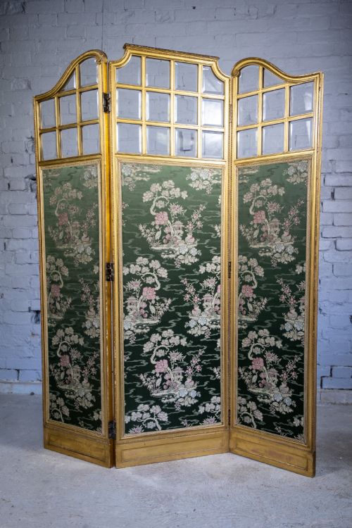 fig 1. 19th Century Giltwood & Bevelled Glass Three Leaf Folding Screen.