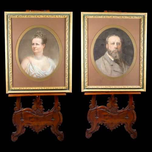 'J. W. Walton, 1890' Pair of Large 19th Century Pastel Portraits, Signed & Dated.