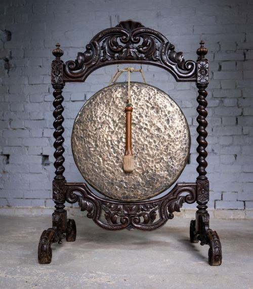 Large 19th Century Carved Oak and Brass Dinner Gong