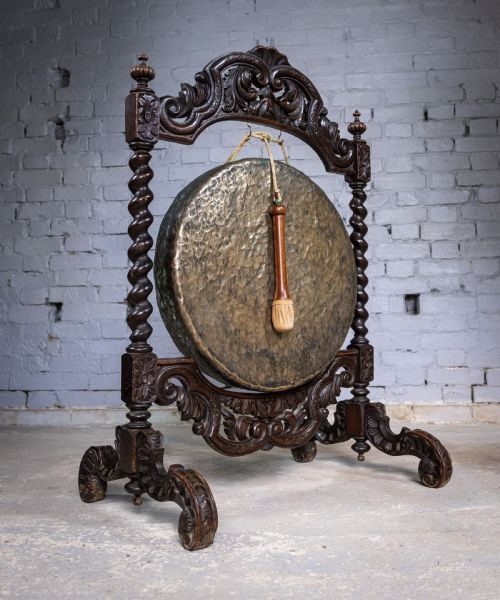 fig 1. Large 19th Century Carved Oak and Brass Dinner Gong