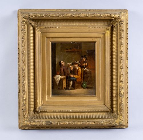 fig 1. After David Teniers The Younger (1610-1690) - Smokers In A Tavern. Oil On Tin.