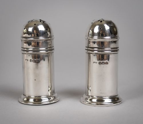 fig 1. Pair Of Sterling Silver Pepperettes (With Glass Liners) by Docker & Burn, Birmingham, 1922