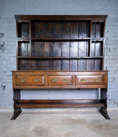 George III Period English Oak Dresser with Rack.