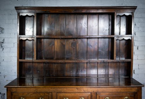 fig 1. George III Period English Oak Dresser With Rack.