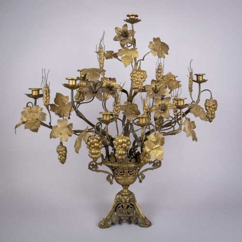 Early 20th Century French Nine Branch Church Harvest Candelabra.
