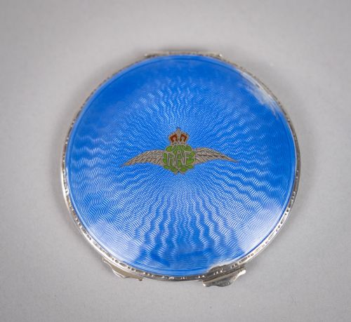 Sterling Silver & Guilloche Enamel Raf Compact by Adie Brothers, Birmingham, 1936.
