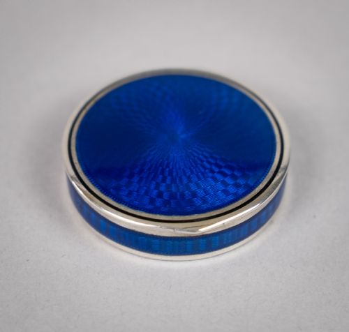 Fine French Silver and Blue Guilloche Enamel Pill Box, C.1930