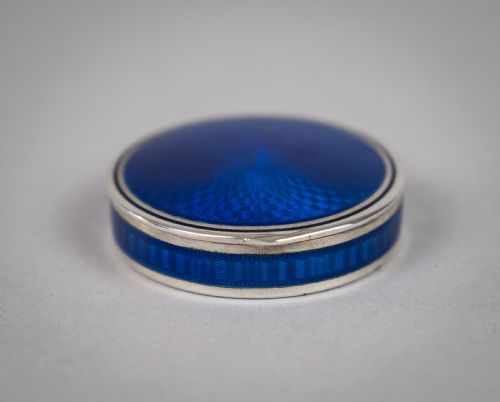 fig 1. Fine French Silver and Blue Guilloche Enamel Pill Box, c.1930
