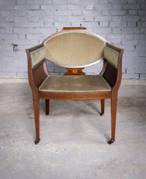 fig 1. Early 20th Century Sheraton Revival Inlaid Mahogany Tub Chair.
