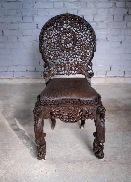 fig 1. 19th Century Burmese Anglo-Indian Carved Rosewood Chair.