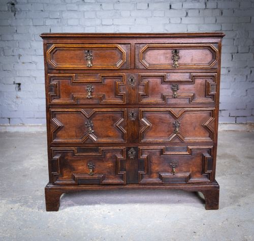 fig 1. 18th Century & Later Geometric Oak Chest Of Drawers.