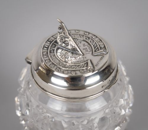 fig 1. Unusual 19th Century Sterling Silver & Cut Glass Sundial Inkwell, 1876.