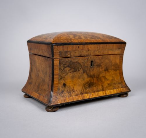 19th Century Walnut Waisted Twin Compartment Tea Caddy.