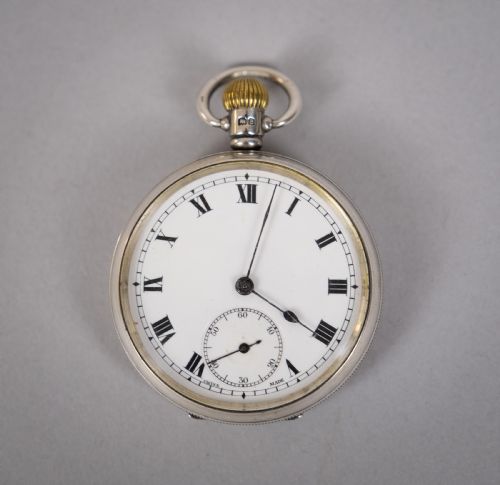 1927 Sterling Silver Swiss 15 Jewel Pocket Watch, Dennison Case.