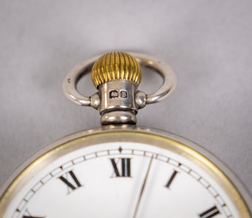fig 1. 1927 Sterling Silver Swiss 15 Jewel Pocket Watch, Dennison Case.