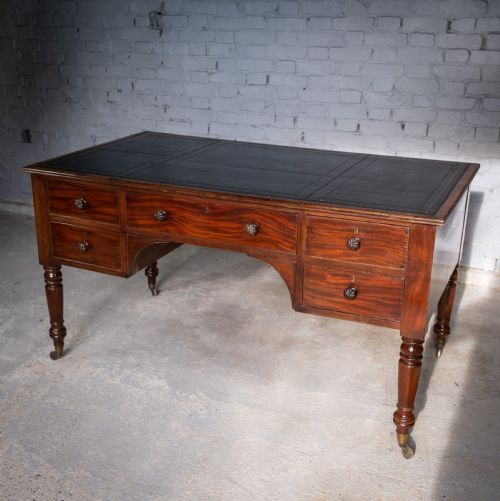 fig 2. William IV Double Sided Flame Mahogany Library Table With Writing Slope.