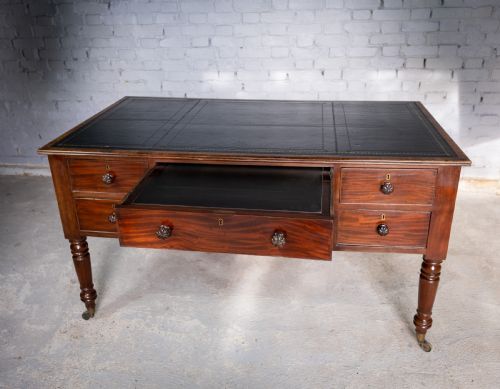 fig 3. William IV Double Sided Flame Mahogany Library Table With Writing Slope.