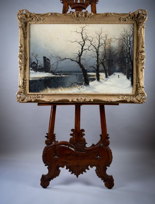 Nils Hans Christiansen (Danish, 1850-1922) - Skaters in a Winter Landscape.
