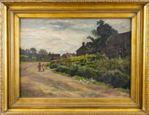 1895 'The Village of Kilburn' (Lancashire) by Emily M. Prowde. Oil on Canvas.