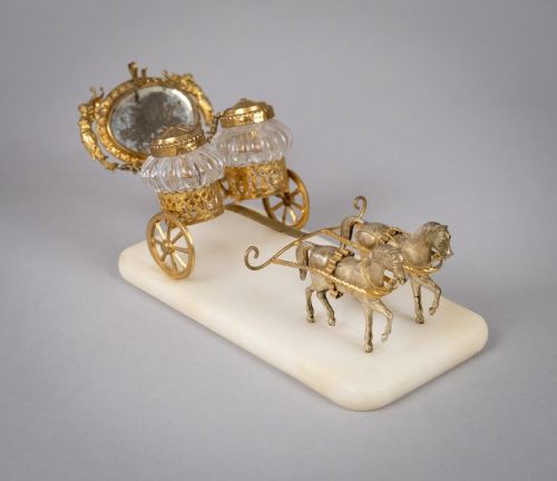 Palais Royale Horse & Carriage Inkwell with Baccarat Glass, C.1860.