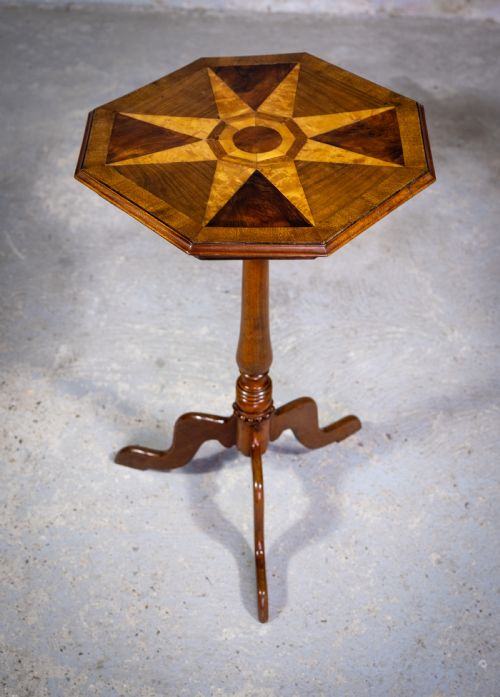 Fine 19th Century Parquetry Inlaid Star Tripod Table.