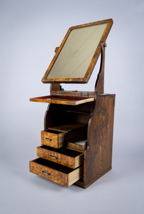 Campaign Style Burr Walnut & Mahogany Folding Vanity Box